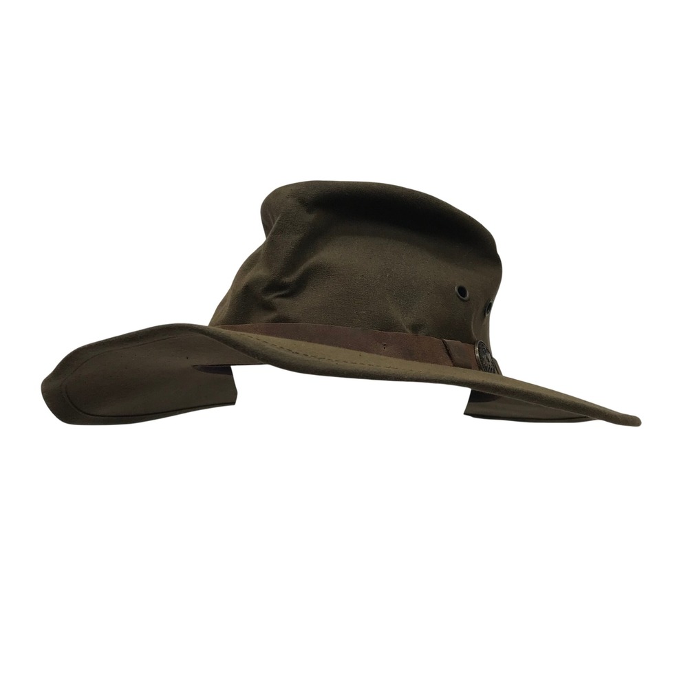 Outback Trading Co Kodiak Hat Olive Oilskin Cotton Leather Band Medallion Mens L